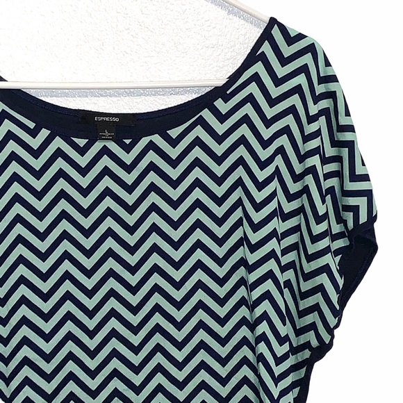 Espresso Chevron Navy Mint Striped Blouse Size L - Picture 3 of 4
